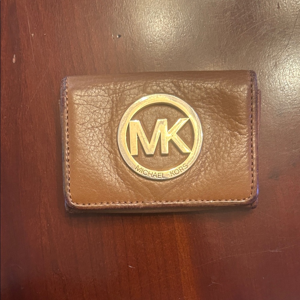 Michael Kors Tan Leather Card Holder with Gold Logo